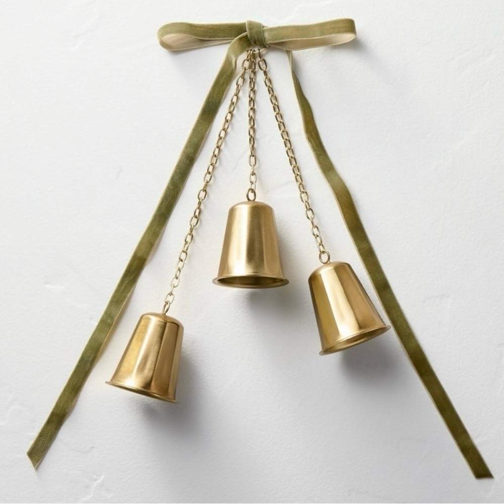 Hearth & Hand with Magnolia 3-Bell Swag Dangler Green Ribbon Christmas 2025 NEW